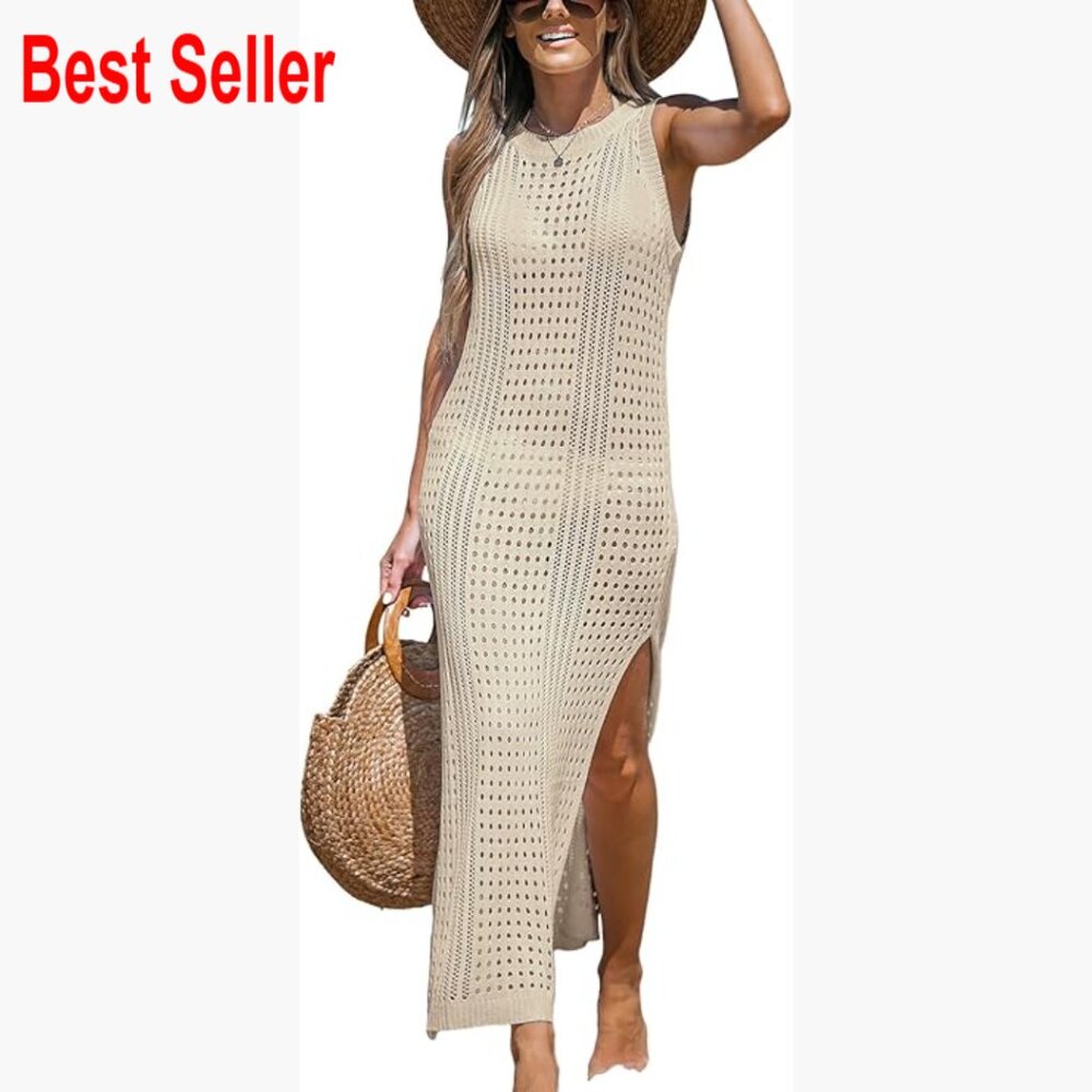 Cutout Bodycon Maxi Cover-Up Dress Sleeveless 100% Acrylic